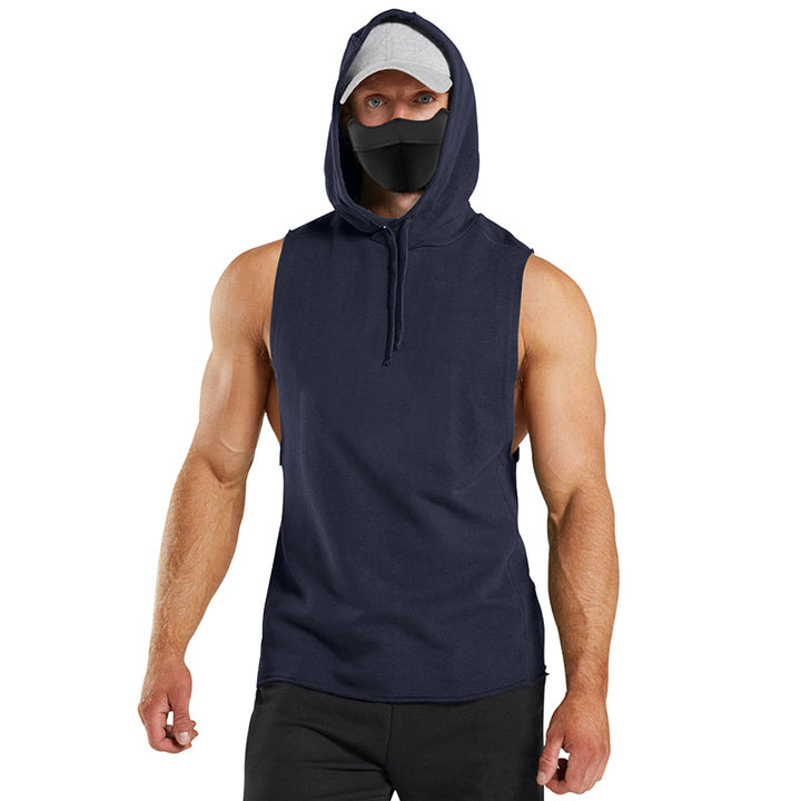 Herren ärmelloses Kapuzenshirt mit integrierter Maske und modischem Design Echoarchiv