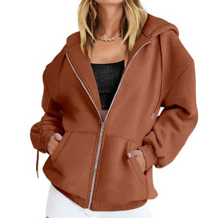 Damen nan oversized Zip-Kapuzenjacke mit kontrastierendem Reißverschluss, doppellagiger Kapuze und Kängurutasche Echo Archiv