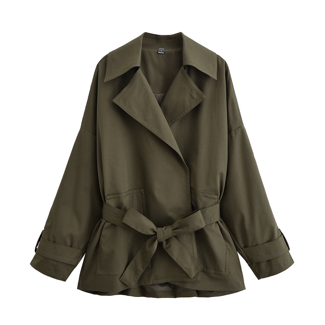 Damen Taillierter Kurztrench mit Bindegürtel und Oversize-Ärmeln Echo Archiv
