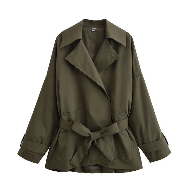 Damen Taillierter Kurztrench mit Bindegürtel und Oversize-Ärmeln Echo Archiv