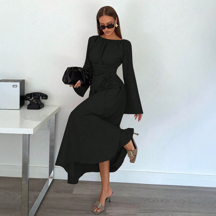 Damen Maxikleid mit geraffter Taillen-Schnürung, weiten Ärmeln und fließendem Rock Echo Archiv