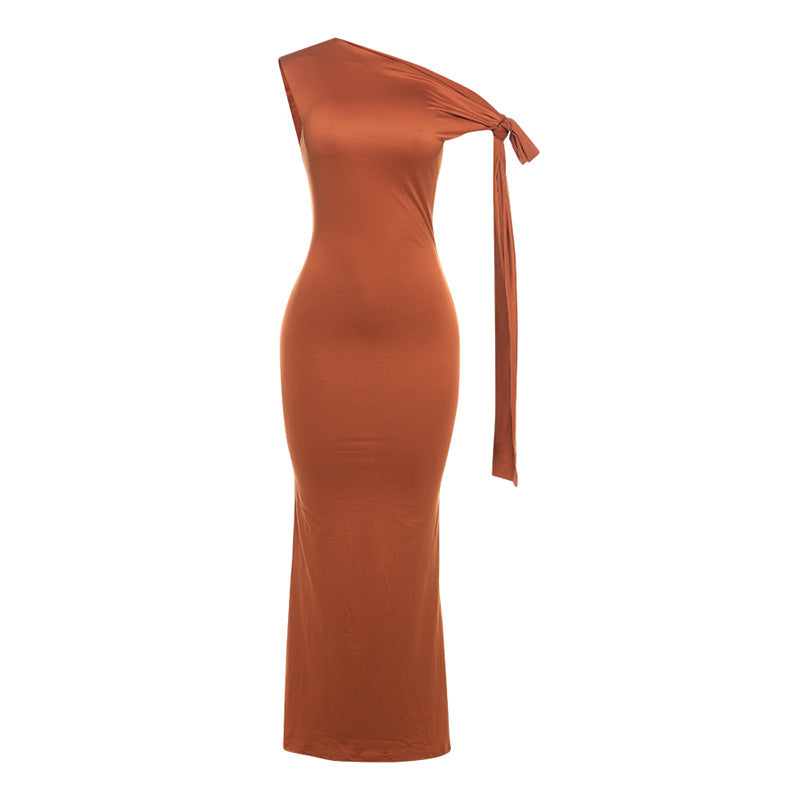 Damen Elegantes figurbetontes One-Shoulder-Maxikleid mit Schleife Echo Archiv