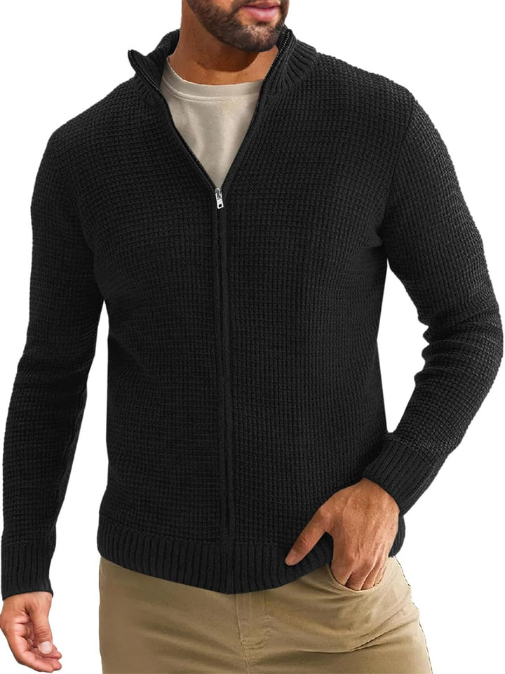 Herren Reißverschluss-Strickjacke mit Waffelstruktur und Stehkragen Echo Archiv