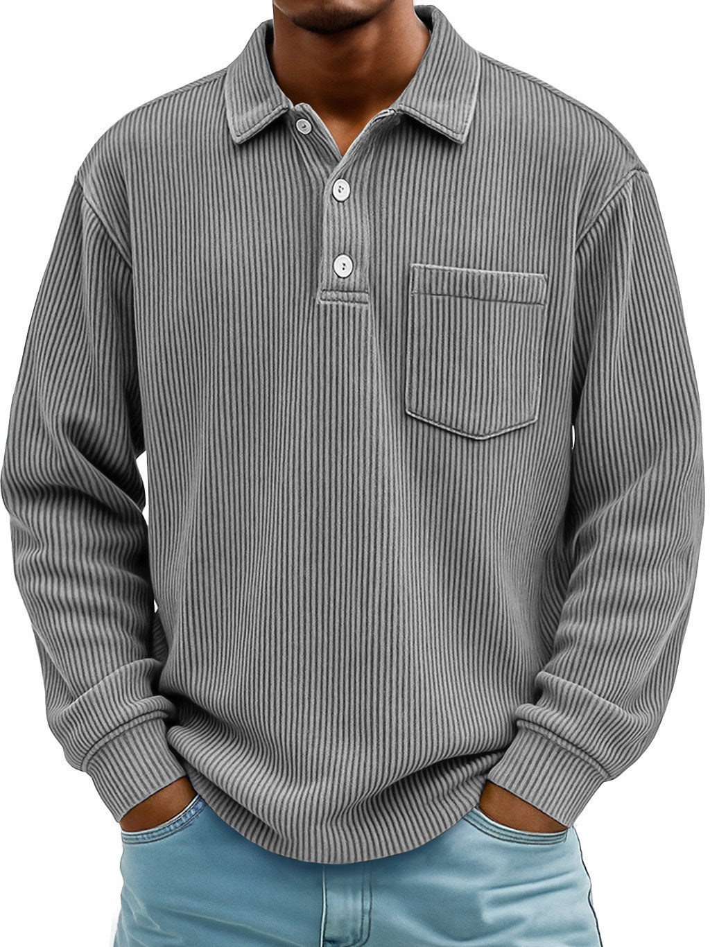 Herren Lässiger Longsleeve Poloshirt aus strukturiertem Stoff Echoarchiv