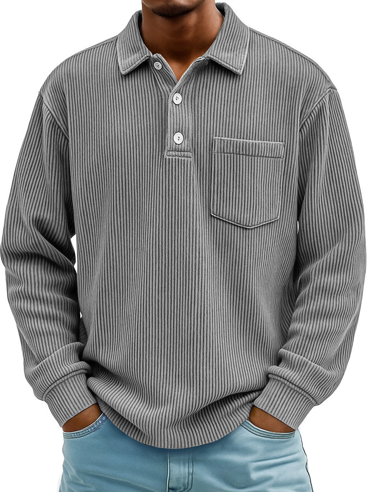 Herren Lässiger Longsleeve Poloshirt aus strukturiertem Stoff Echoarchiv