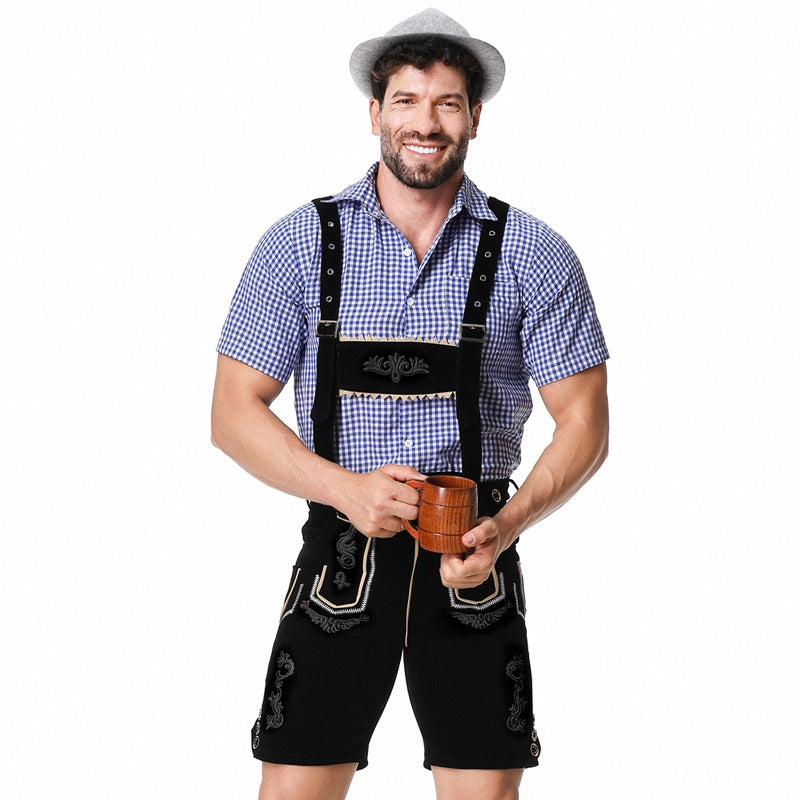 Herren nan traditionelle kurze Trachtenlederhose mit aufwendiger Stickerei und verstellbaren Trägern Echo Archiv