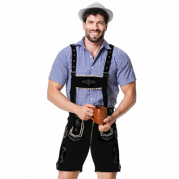 Herren nan traditionelle kurze Trachtenlederhose mit aufwendiger Stickerei und verstellbaren Trägern Echo Archiv