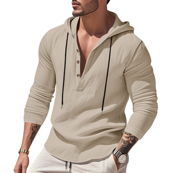 Herren lässiges Langarm-Hoodie mit Knopfleiste und Echoarchivrnem Schnitt Echoarchiv