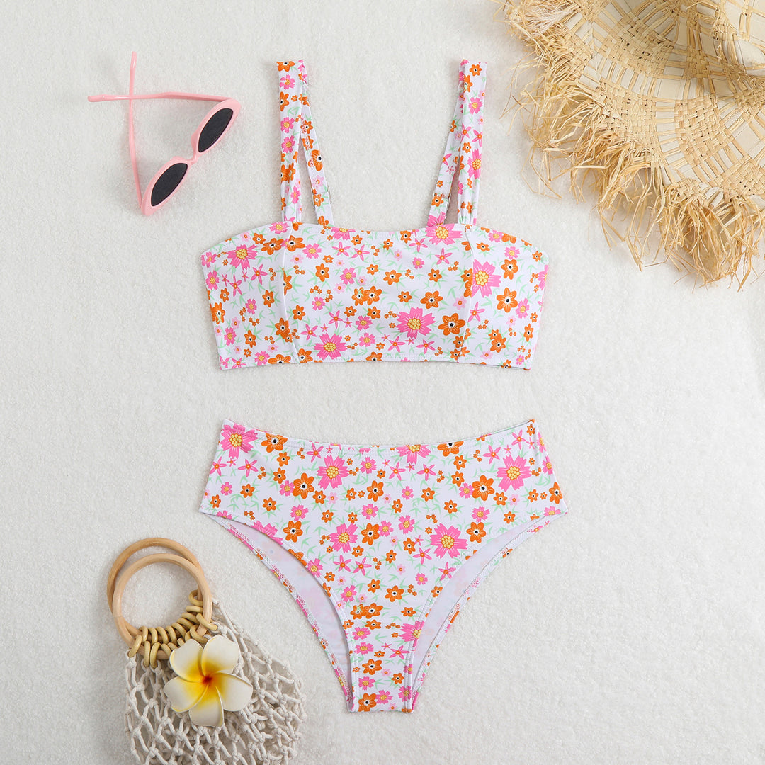 Damen Zweiteiliges Crop-Top Bikini-Set mit floralem Design und breiten Trägern Echo Archiv