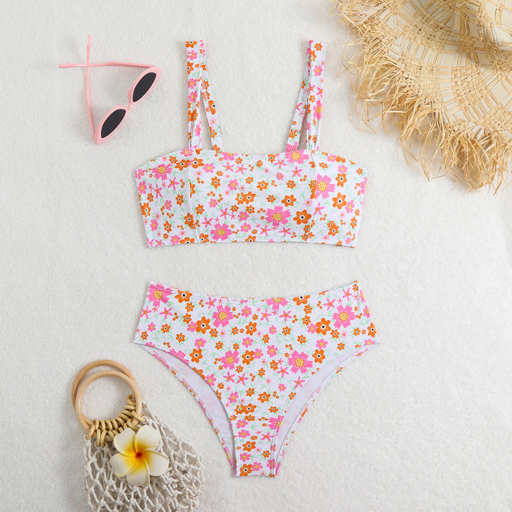 Damen Zweiteiliges Crop-Top Bikini-Set mit floralem Design und breiten Trägern Echo Archiv