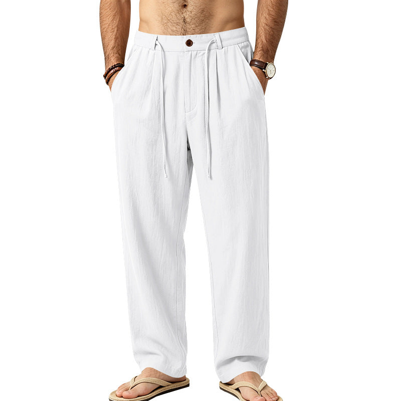 Herren Lässige Loungehose aus Leinenmischung mit Bundfalten und verdecktem Kordelzug Echoarchiv