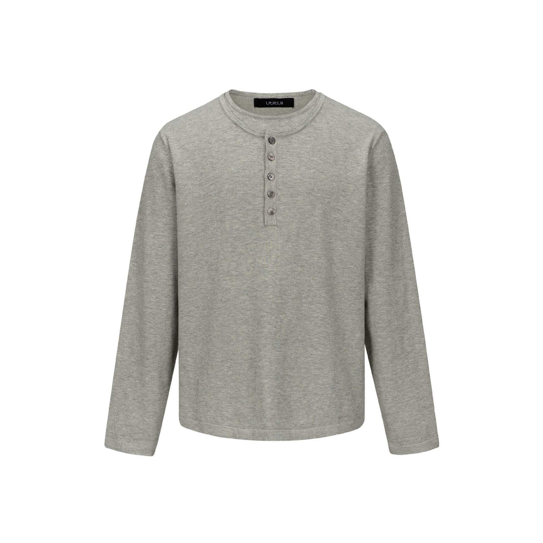 Unisex Minimalistisches Henley-Langarmshirt aus Thermo-Jersey mit Knopfleiste Echoarchiv