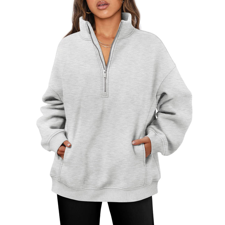Damen nan oversized Halbzip-Pullover mit Stehkragen, Kängurutasche und Rippbündchen Echo Archiv
