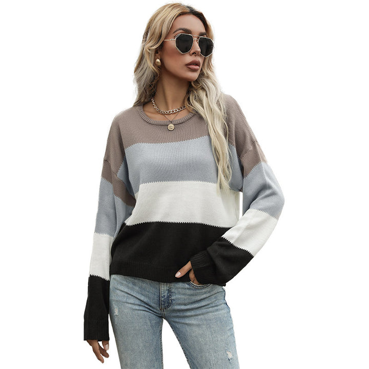 Damen Colorblock-Feinstrickpullover mit überschnittener Schulter und lässiger Passform Echoarchiv