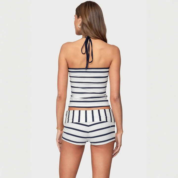Damen Sportliches Set mit gestreiftem Design und bequemen Shorts Echo Archiv