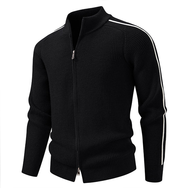 Herren nan Reißverschluss-Strickjacke mit Stehkragen, strukturierter Rippenoptik und kontraststreifen Echo Archiv