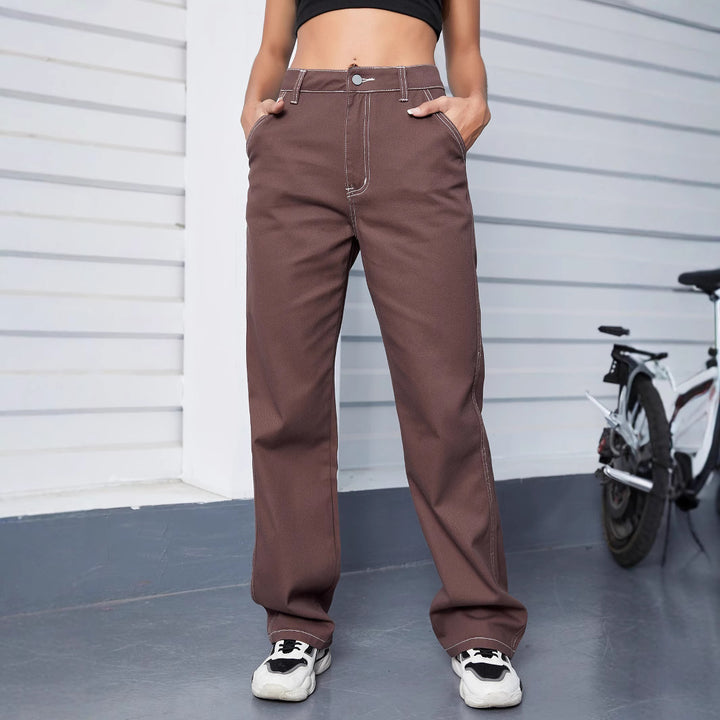 Damen Relaxed-Fit Chino-Hose mit hoher Taille und sichtbaren Kontrastnähten Echo Archiv