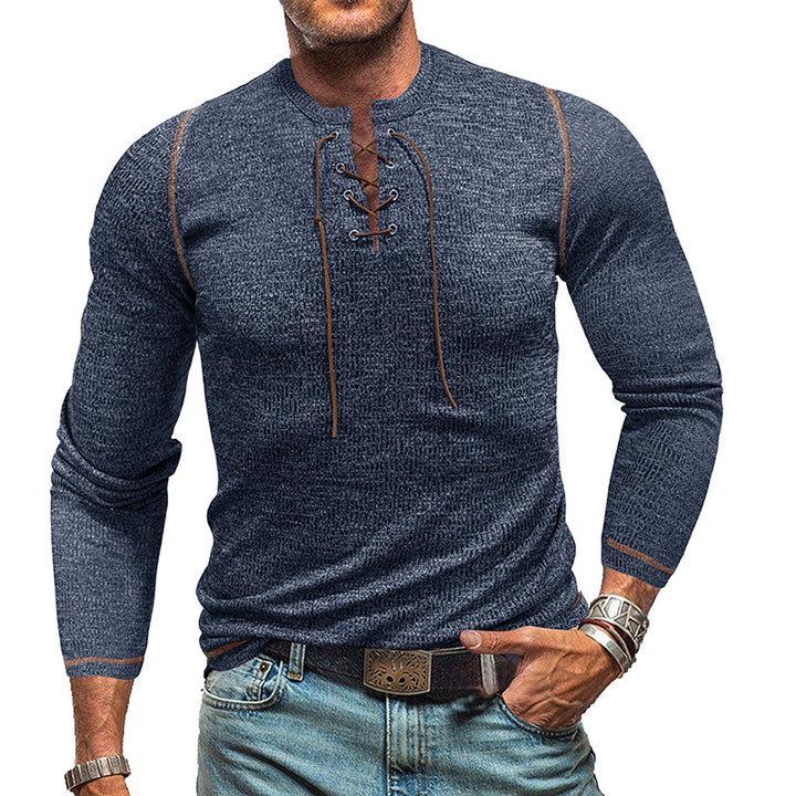 Herren Langarmshirt im modernen Henley-Stil mit Ziernähten Echoarchiv