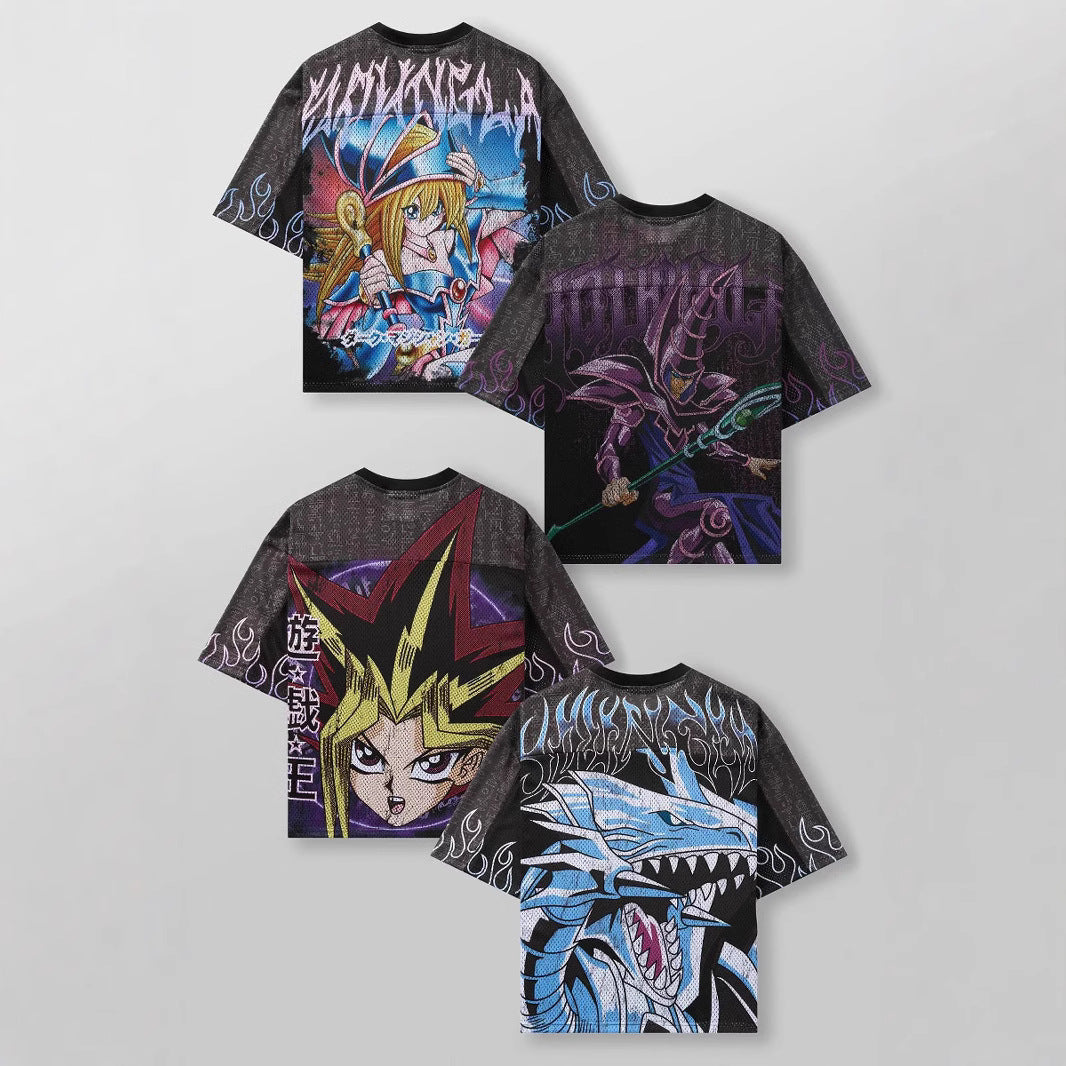 Unisex nan atmungsaktives Netz-Jersey mit großflächigem Anime-Print und V-Ausschnitt Echo Archiv