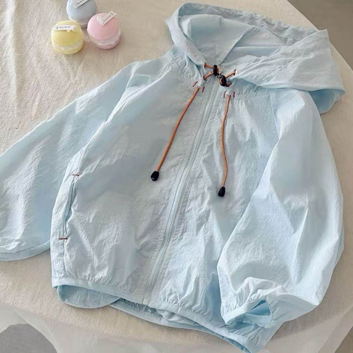 Damen nan leichte Kapuzenjacke Windbreaker mit Kordelzug, elastischem Saum und Reißverschluss Echo Archiv