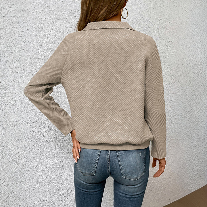 Damen Gefüttertes Quilt-Sweatshirt mit Stehkragen, Druckknopf‑V und Känguru-Tasche Echoarchiv
