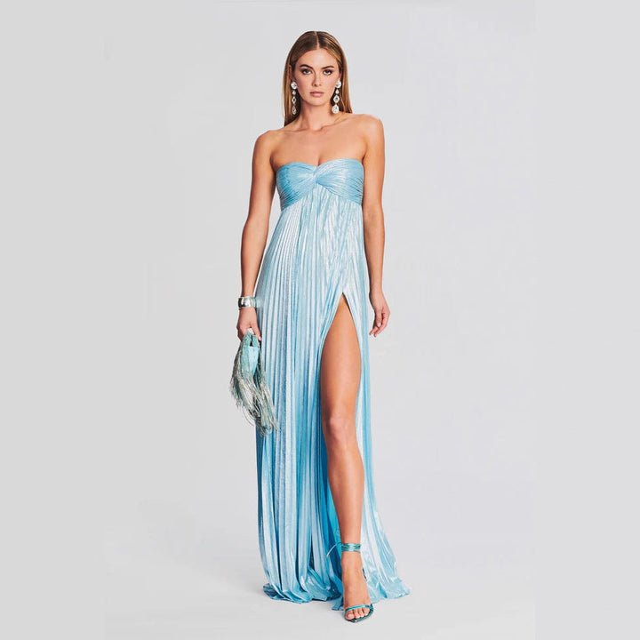 Damen Abendkleid mit schulterfreiem Design und elegantem Schlitz Echoarchiv