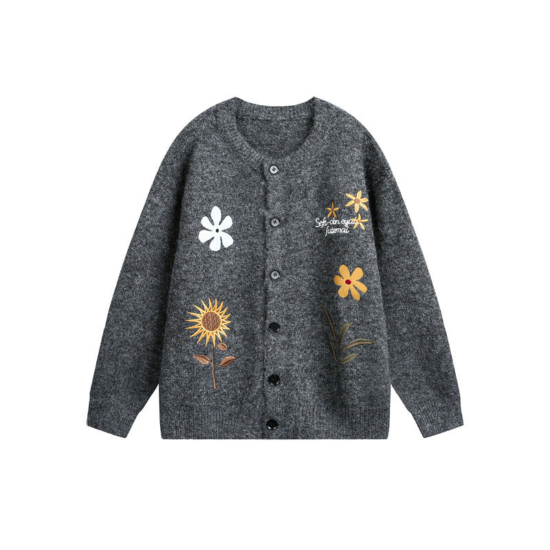 Damen Strick-Cardigan mit Blumenstickerei, Rundhalsausschnitt und Knopfleiste Echoarchiv