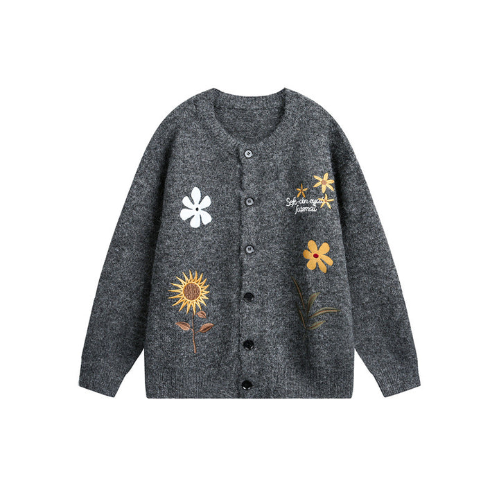 Damen Strick-Cardigan mit Blumenstickerei, Rundhalsausschnitt und Knopfleiste Echoarchiv