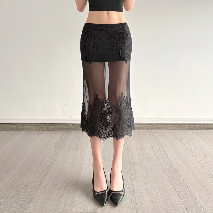Damen Spitzenrock mit transparentem Unterkleid und verzierten Rüschen Echo Archiv