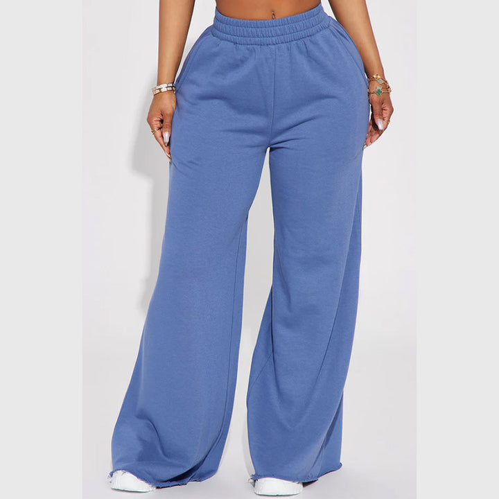 Damen nan High‑Waist Palazzohose aus French-Terry mit weitem Bein, elastischem Komfortbund und offenen Saumkanten Echo Archiv