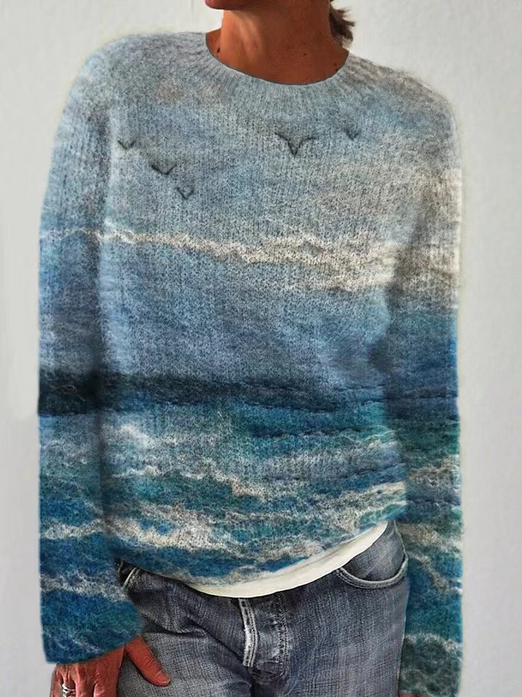 Damen nan bestickter Strickpullover mit reliefartiger Blumenstickerei und Rundhalsausschnitt Echo Archiv