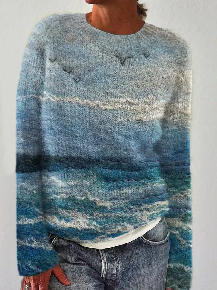 Damen nan bestickter Strickpullover mit reliefartiger Blumenstickerei und Rundhalsausschnitt Echo Archiv
