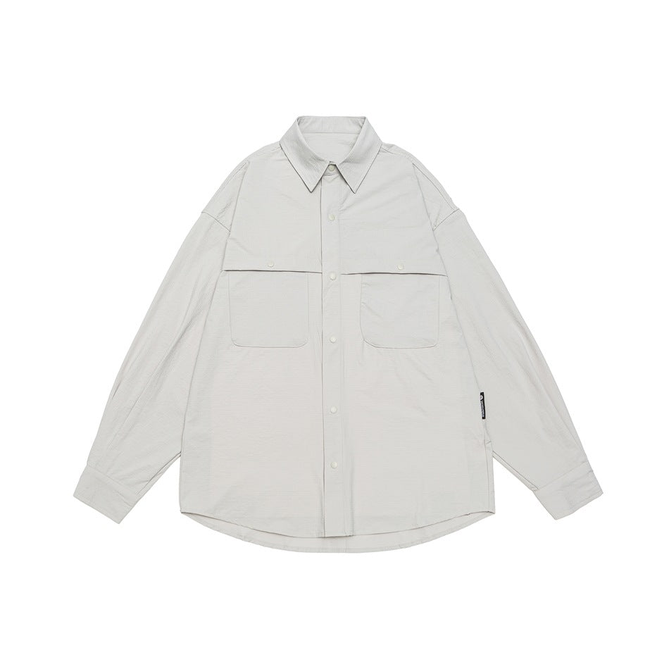 Unisex Weit geschnittene Hemdjacke im Utility‑Stil mit Druckknopfleiste Echoarchiv
