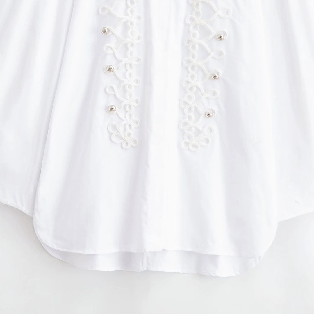 Damen Bluse mit dekorativen Froschverschlüssen und Zierkordeln Echo Archiv
