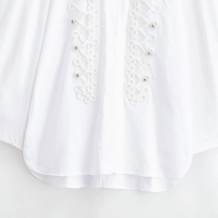 Damen Bluse mit dekorativen Froschverschlüssen und Zierkordeln Echo Archiv