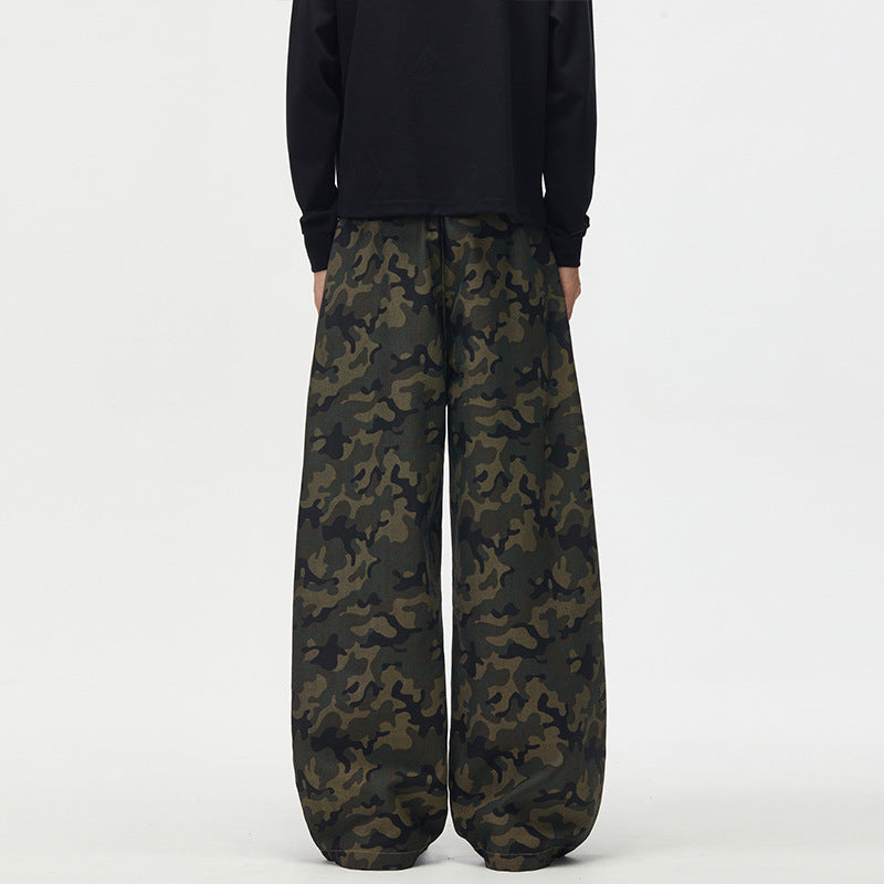 Herren Ultraweite Camouflage-Palazzohose mit geradem Bein und strukturierter Canvas-Qualität Echo Archiv