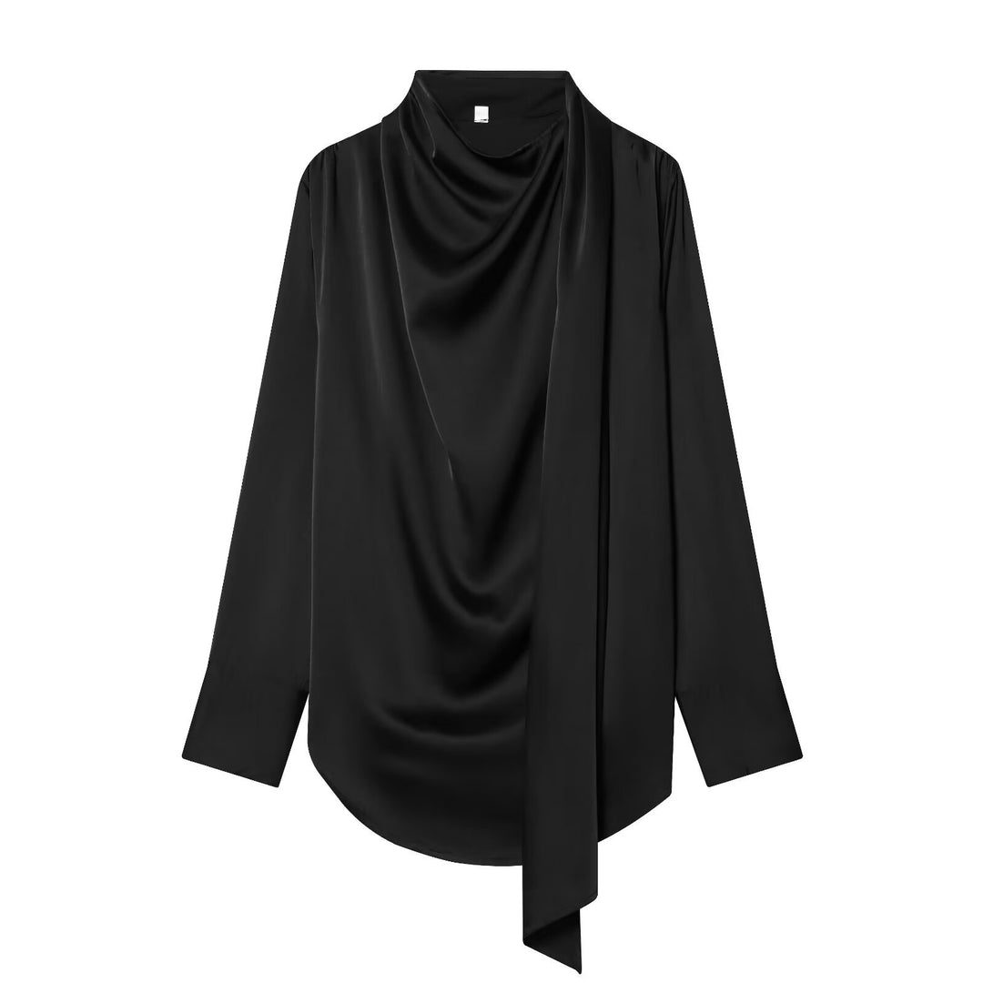 Damen Drapierte Oversize-Bluse mit Schluppe und Stehkragen Echoarchiv