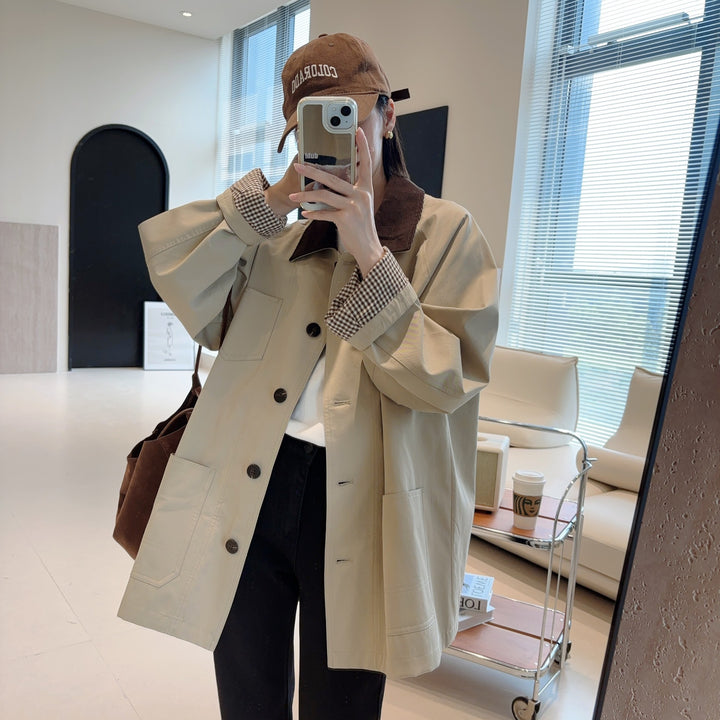 Damen Modische Oversized-Jacke mit kontrastierendem Kragen Echoarchiv