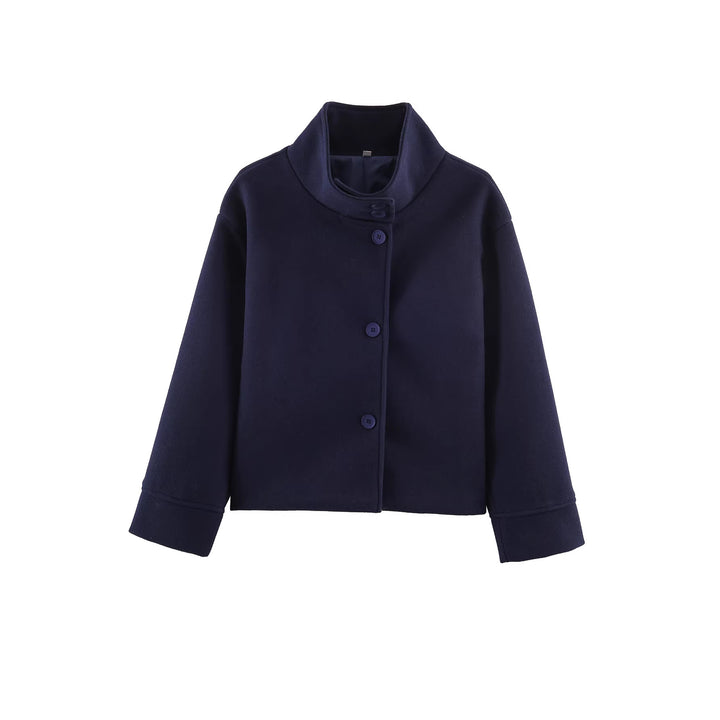 Damen Kurze Boxy-Wollmix-Jacke mit Stehkragen und aufgesetzten Pattentaschen Echoarchiv