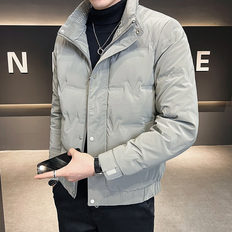 Herren Kurz geschnittene Thermo-Pufferjacke mit hohem Stehkragen und Klettmanschetten – Taviero