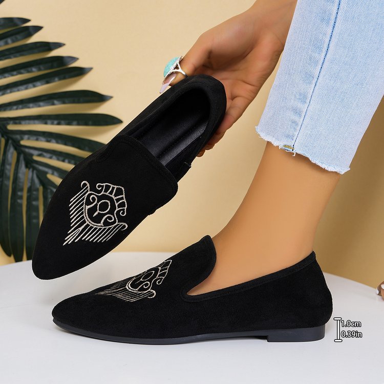 Damen Bestickte Velours-Loafer mit spitzer Zehenpartie und rutschfester Gummisohle – Lioré