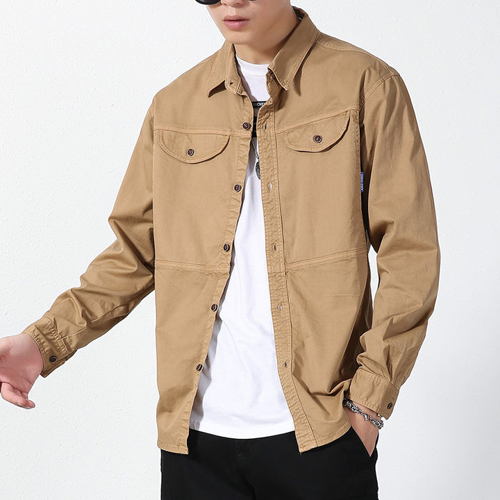 Herren leichte Canvas-Hemdjacke im Overshirt-Stil mit Brustpattentaschen und Knopfverschluss Echoarchiv