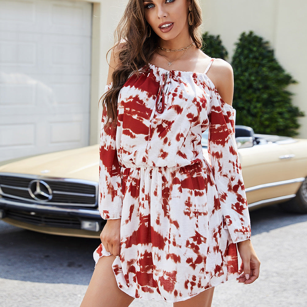 Damen Kurzkleid mit Cut-Out-Schultern, elastischer Taille & Batikstreifen Echoarchiv