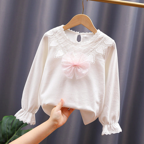 Mädchen Langarmshirt mit niedlicher Spitzenverzierung und Schleifendekor Echo Archiv
