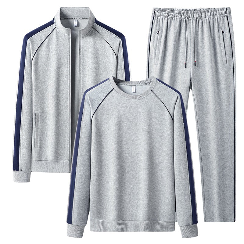 [Herren] Zweiteiliges Trainingsset mit Stehkragen-Zipjacke, Rundhals‑Sweatshirt und konisch geschnittener Jogginghose aus atmungsaktivem Fleece Echoarchiv
