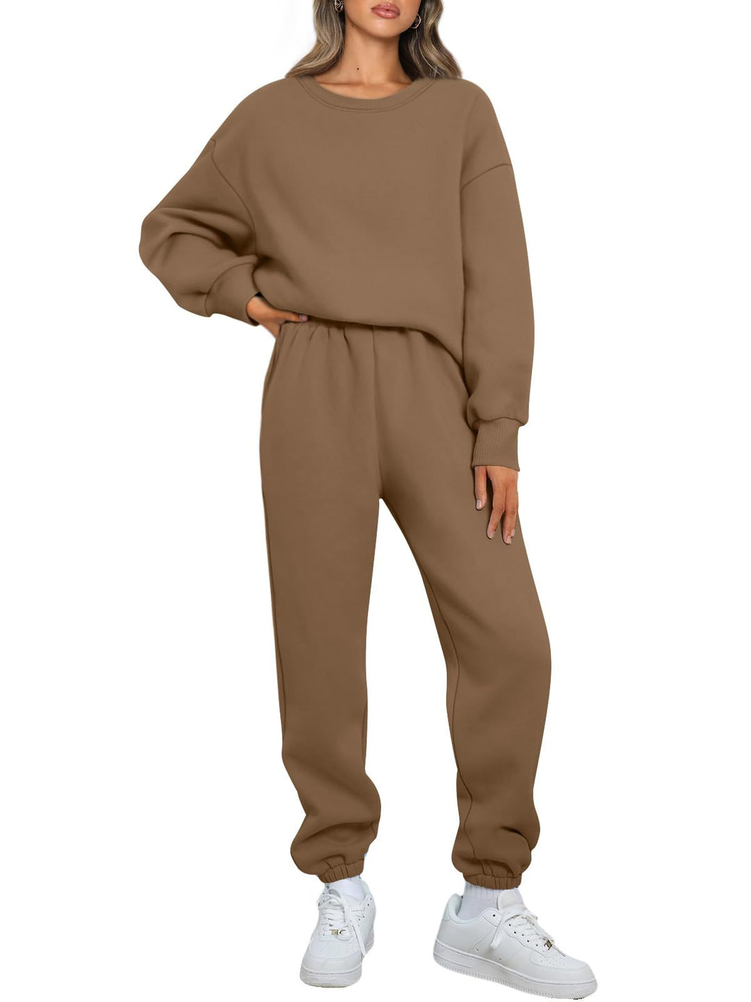Damen gemütliches zweiteiliges Lounge-Set aus French-Terry mit Oversize-Sweatshirt und taillierter Jogginghose – Élanora