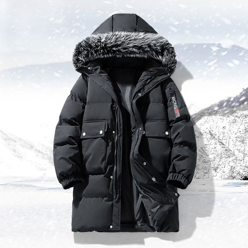 Herrlicher längerer gesteppter Winterparka mit Kapuze und Kunstfellbesatz – Marzano