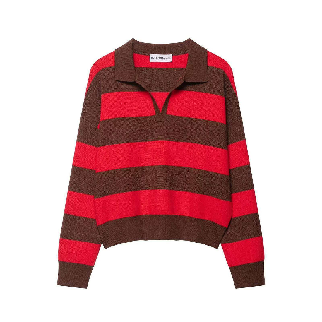 Damen gestreifter Rugby-Strickpullover mit Polokragen und weiter Oversize-Passform – Mavelle