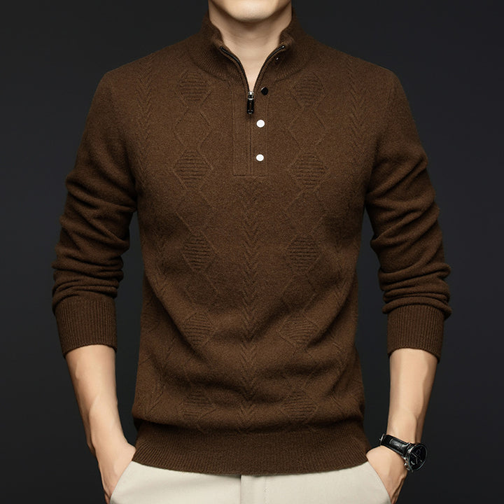 Herren modischer Strickpullover mit schmalem Kragen und feinem Rautenmuster Echoarchiv