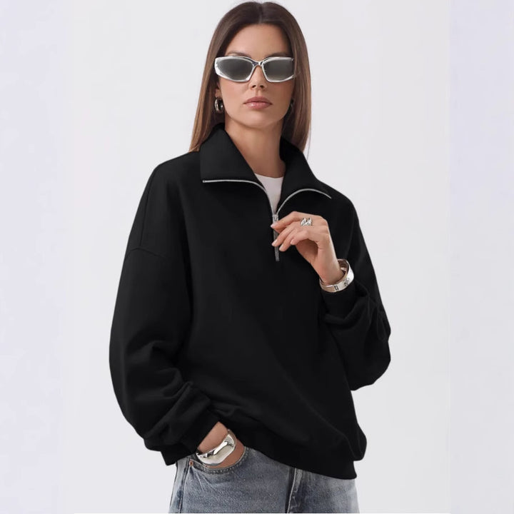 Unisex oversized Sweatshirt mit halbem Reißverschluss und Stehkragen aus weichem Baumwollmix Echo Archiv